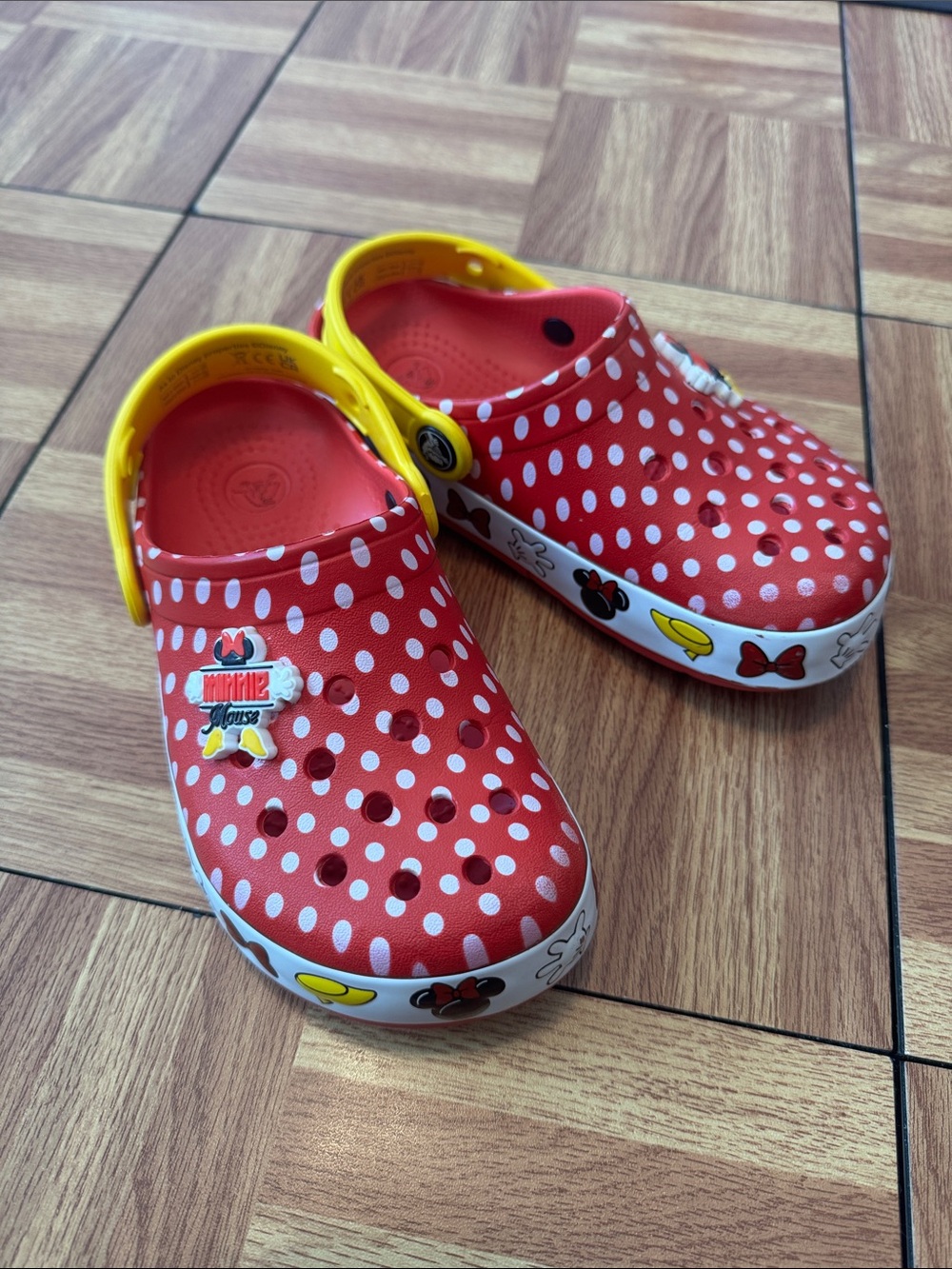 CROCS Minnie Red Polka Dot Kids Clogs with Yellow Heel Strap